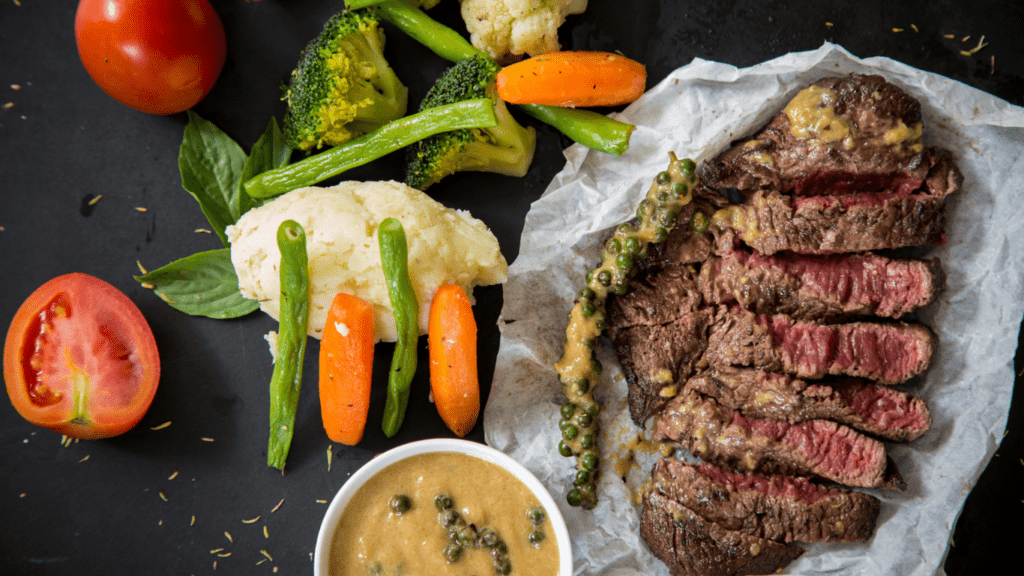 steak and vegetables