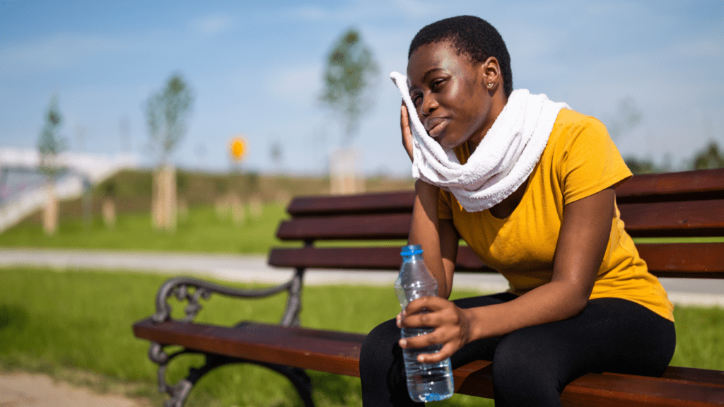 Woman sitting and looking tired